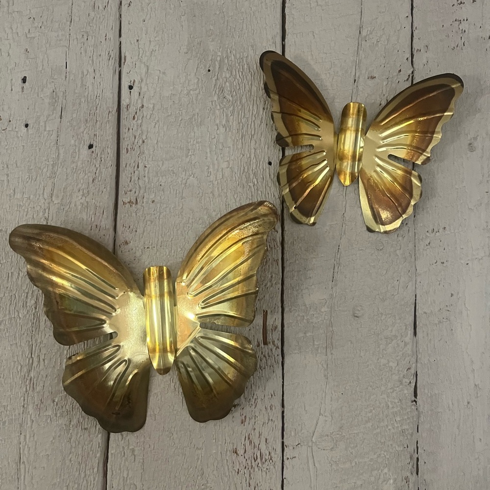 Vintage Brass Tone Butterfly Wall Decor Set | Boho Cottage